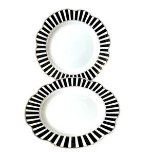Grace Teaware Fine Porcelain Dinner Plates 11in Black & White Striped Set of 4